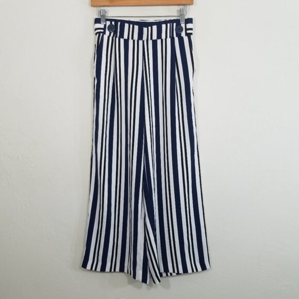 Zara Pull-On High Rise Wide Leg Pants Striped Crop Size XS